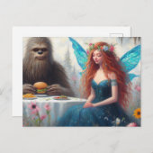 Carte Postale Pique-nique Cheeseburger avec Sasquatch et Fairy (Devant / Derrière)