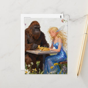 Carte Postale Pique-nique de fée et de Sasquatch