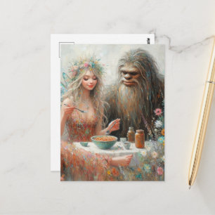 Carte Postale Pique-nique de spaghettis de la fée et de Sasquatc