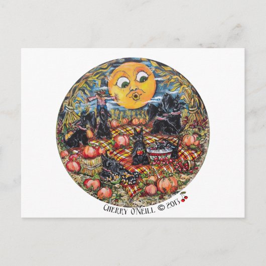 Carte Postale Pique-nique Halloween du Scottish Terrier (Devant)