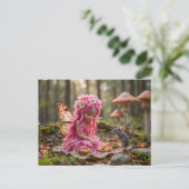 Carte Postale Pique-nique mignon rose Pixie et souris (Debout devant)