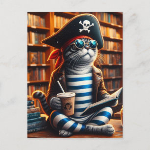 Carte Postale Pirate Cat avec café