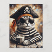 Carte Postale Pirate cat avec un café (Devant)