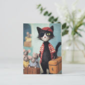 Carte Postale Pirate de chat noir et souris (Debout devant)