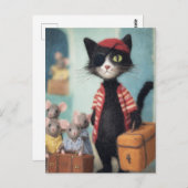 Carte Postale Pirate de chat noir et souris (Devant / Derrière)