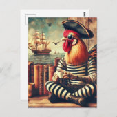 Carte Postale Pirate de coq avec café (Devant / Derrière)