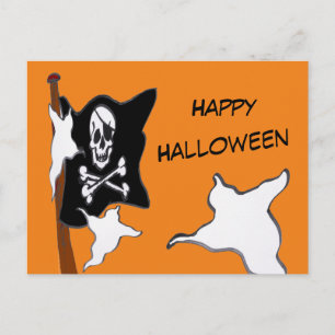 Carte Postale Pirate Drapeau & Fantômes Caricature Halloween Car