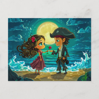 Carte Postale Pirate épouse sa fiancée sur la plage