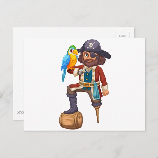 Carte Postale Pirate et perroquet (Devant / Derrière)