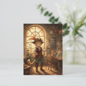 Carte Postale Pirate Félin Sert du Café (Debout devant)
