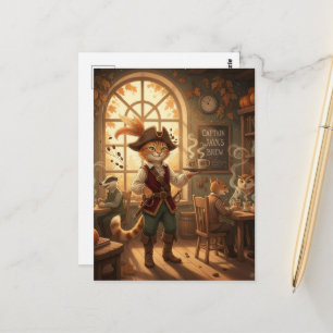 Carte Postale Pirate Félin Sert du Café