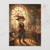 Carte Postale Pirate Félin Sert du Café (Devant)