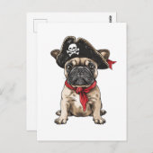 Carte Postale Pirate French Buldog Skull Crossbones (Devant / Derrière)