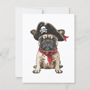 Carte Postale Pirate French Buldog Skull Crossbones