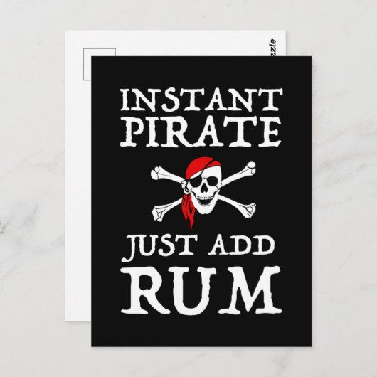 Carte Postale Pirate instantanée - Juste Ajouter du rhum (Devant / Derrière)