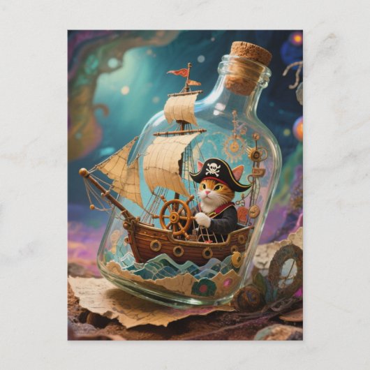 Carte Postale Pirate Kitty en bouteille (Devant)