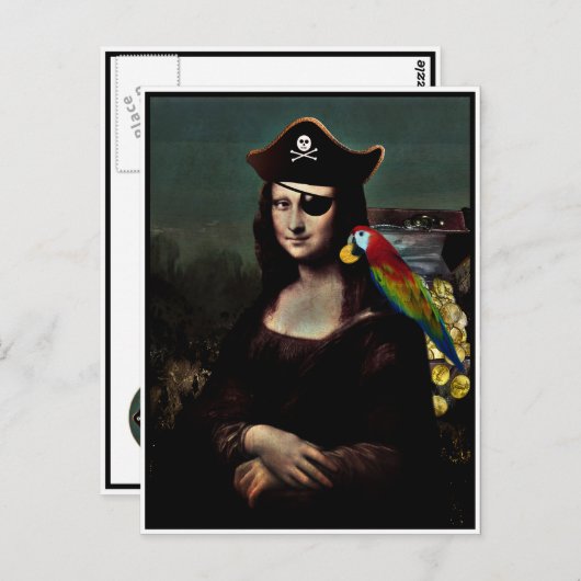 Carte Postale Pirate Mona Lisa avec patchs oculaires (Devant / Derrière)