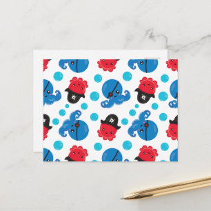 Carte Postale Pirate Octopus, Motif de pieuvre, Animaux de mer