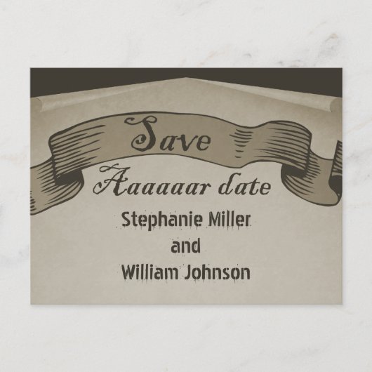 Carte postale Pirate Scroll Save the Date, Marron (Devant)