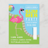 Carte Postale Piscine d'été cool Flamant rose rose fête d'annive (Devant)