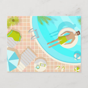 Carte Postale Piscine mec sur la plage tropicale estivale vacanc