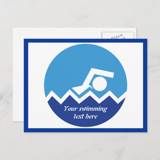 Carte Postale Pismming venin, swimmer on blue circle custom (Devant / Derrière)