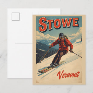 Carte Postale Pistes de ski extérieures hivernales vintage Stowe