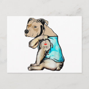 Carte Postale Pitbull Chien J'aime Papa Tatouage Drôle Famille