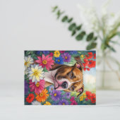 Carte Postale Pitbull dans le jardin des fleurs (Debout devant)