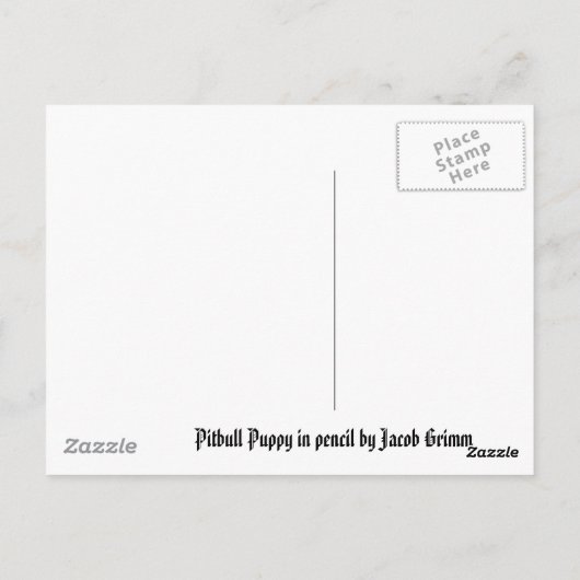 Carte Postale Pitbull Puppy au crayon 4 par Jacob Grimm (Dos)
