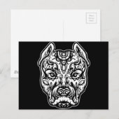 Carte Postale Pitbull Tattoo Art Chien race Crâne Piston Dtg Pit (Devant / Derrière)