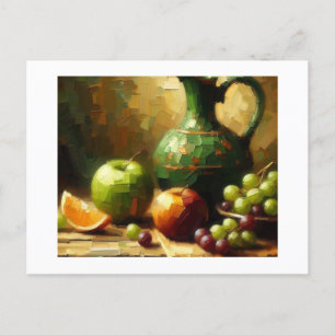 Carte Postale Pitcher, raisins et pommes,
