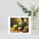 Carte Postale Pitcher, raisins et pommes, (Debout devant)