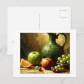 Carte Postale Pitcher, raisins et pommes, (Devant / Derrière)