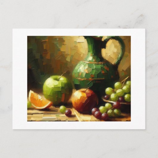 Carte Postale Pitcher, raisins et pommes, (Devant)