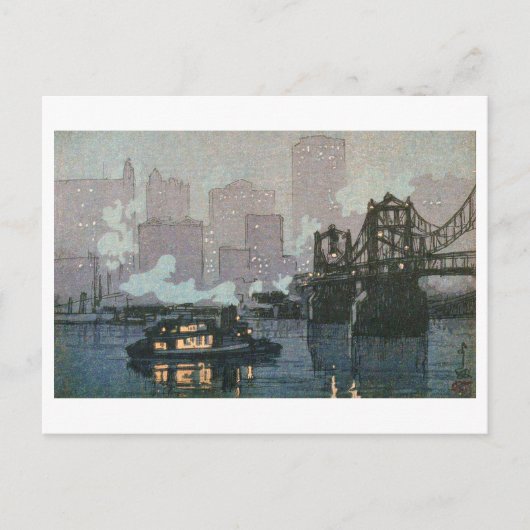 Carte Postale Pittsburgh à la nuit, Hiroshi Yoshida, coupe de bo (Devant)