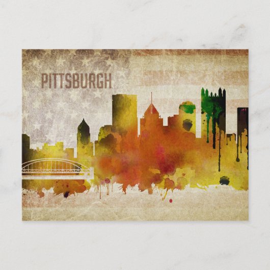 Carte Postale Pittsburgh, PA | Aquarelle de la silhouette de la (Devant)