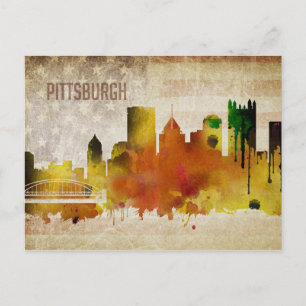 Carte Postale Pittsburgh, PA   Aquarelle Ville Skyline