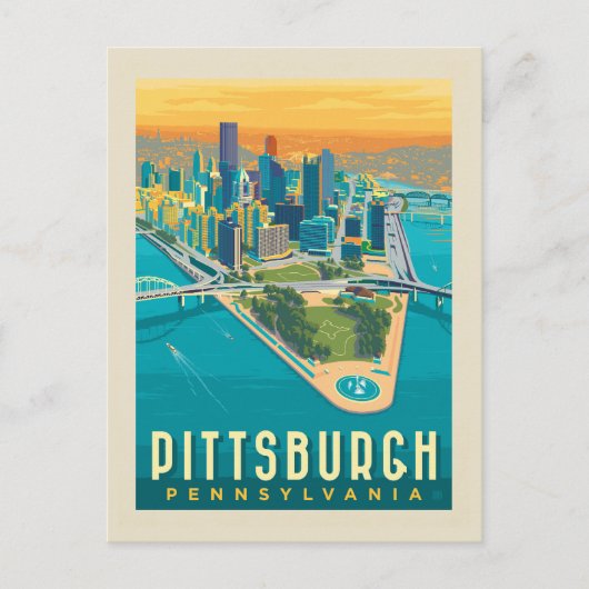 Carte Postale Pittsburgh, PA | Vue oeil d'oiseau (Devant)
