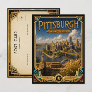 Carte Postale Pittsburgh Pennsylvanie Art Déco Vintage Or Doré