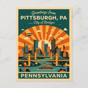 Carte Postale Pittsburgh Pennsylvanie Ville des Ponts Rétro