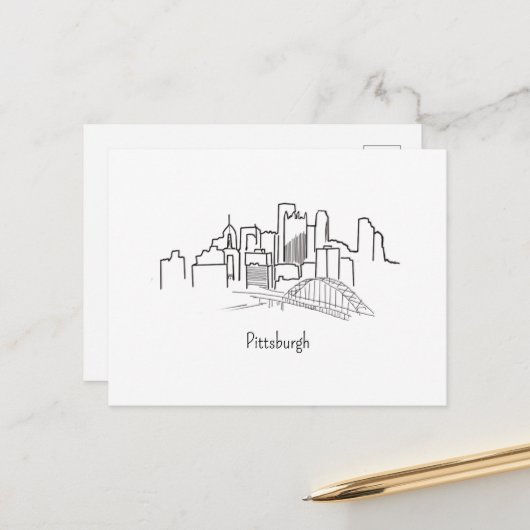 Carte Postale Pittsburgh Skyline Pittsburgh Illustration (Devant/Arrière en situation)