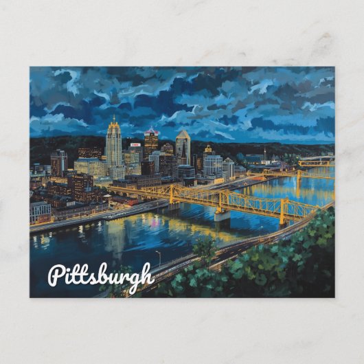 Carte Postale Pittsburgh Yellow Bridges City Art (Devant)