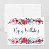 Carte Postale Pivoine à l'aquarelle Joyeux Anniversaire (Devant / Derrière)