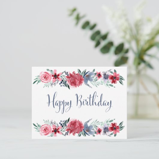 Carte Postale Pivoine aquarelle Joyeux Anniversaire (Debout devant)