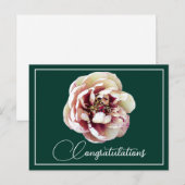 Carte Postale Pivoine blanche cramoisie Fond vert Félicitations (Devant / Derrière)