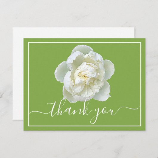 Carte Postale Pivoine blanche sur fond vert citron Merci (Devant / Derrière)