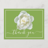 Carte Postale Pivoine blanche sur fond vert citron Merci (Devant)