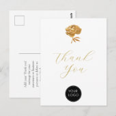 Carte Postale Pivoine dorée Script de logo d'entreprise Merci Bl (Devant / Derrière)