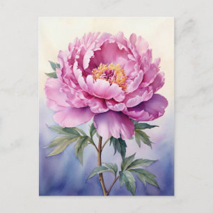 Carte Postale Pivoine rose aquarelle texte personnalisé